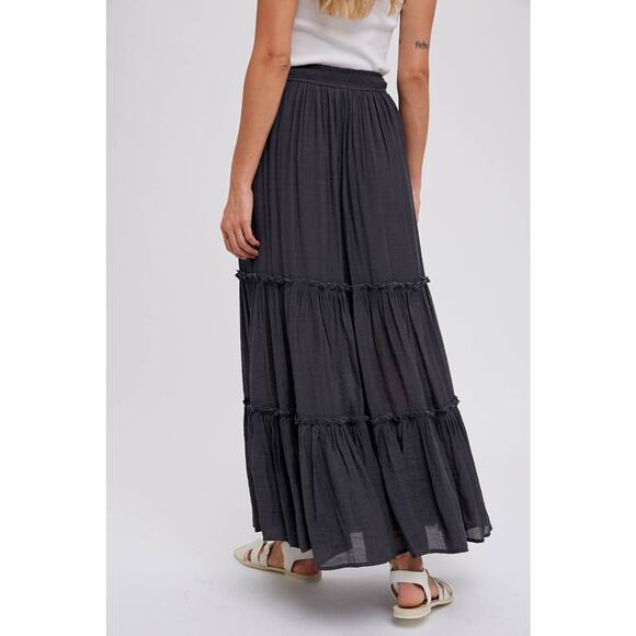 Bohemian Maxi Skirt-Flowy & Tiered Charcoal Versatile - Picture 8 of 11